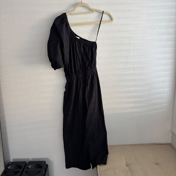 APIECE APART PALMA ONE SHOULDER BLACK ORGANIC COTTON DRESS - Picture 3 of 12